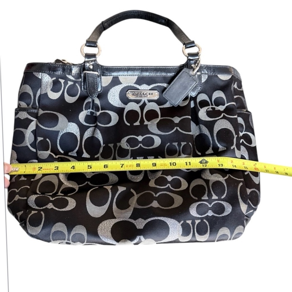 Coach Gallery Optic Signature metallic black & silver canvas tote bag F19675 - Picture 8 of 15